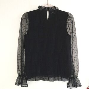 NWOT Express Black Sheer Polka Dot Blouse